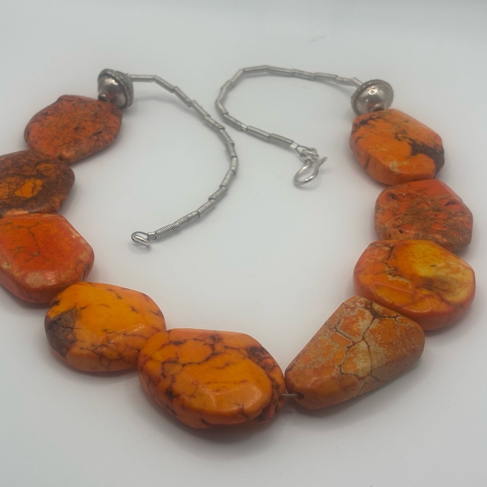 Howlite Orange Slab Necklace - Picture 4 of 10